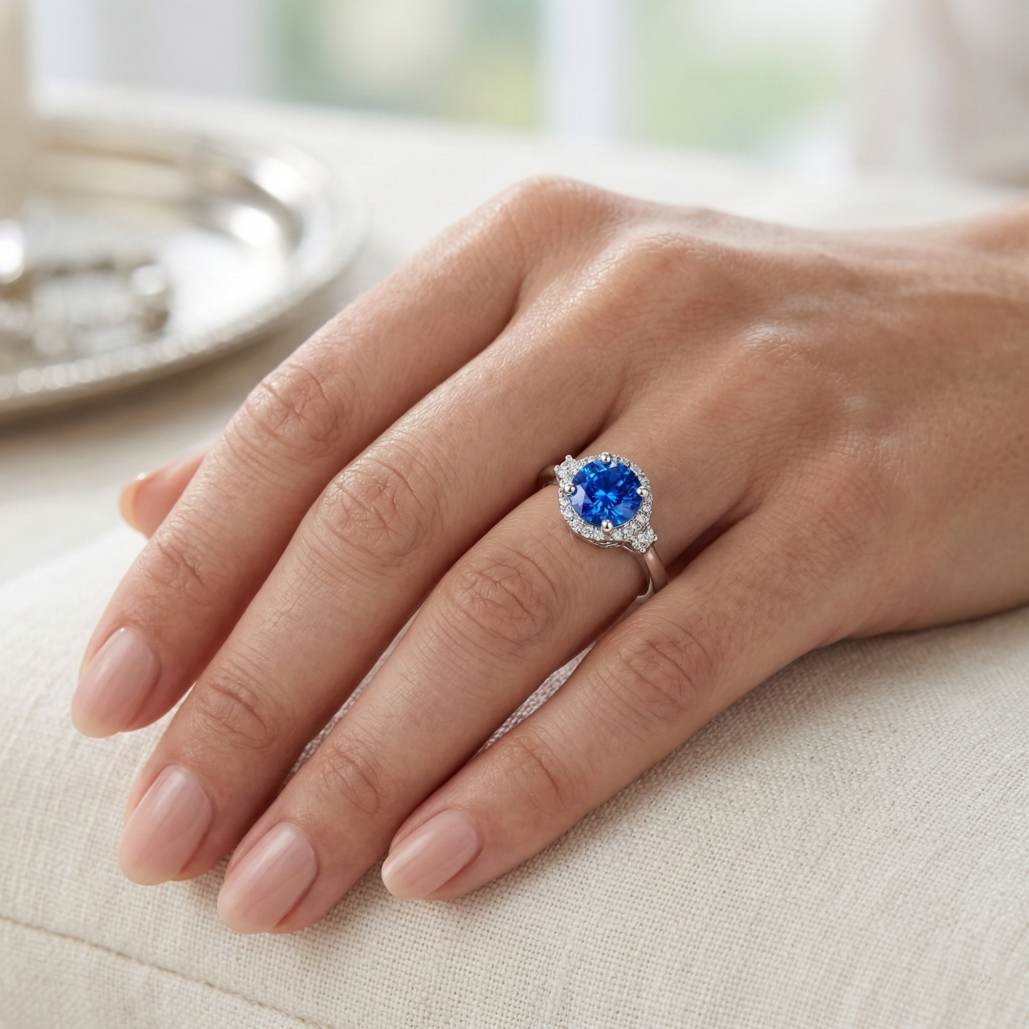 2.90 Ct Solitaire With Accents Ceylon Blue Sapphire Natural Earth Mined Diamond ( Not Lab Grown ) s Ring