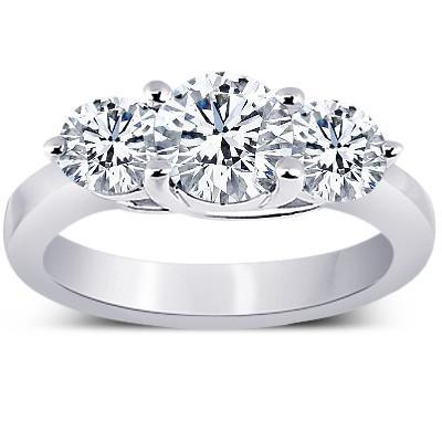 2.91 Carat Three Stone Round Genuine Diamond Engagement Ring Gold