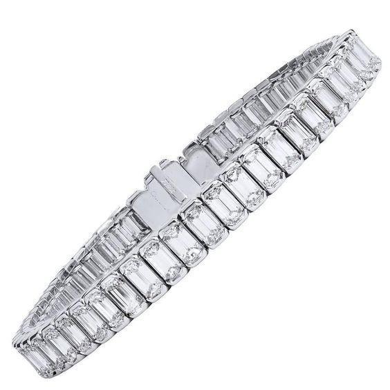 21 Ct Emerald Cut White Lab Grown Diamonds Tennis Bracelet Gold Fine Jewelry