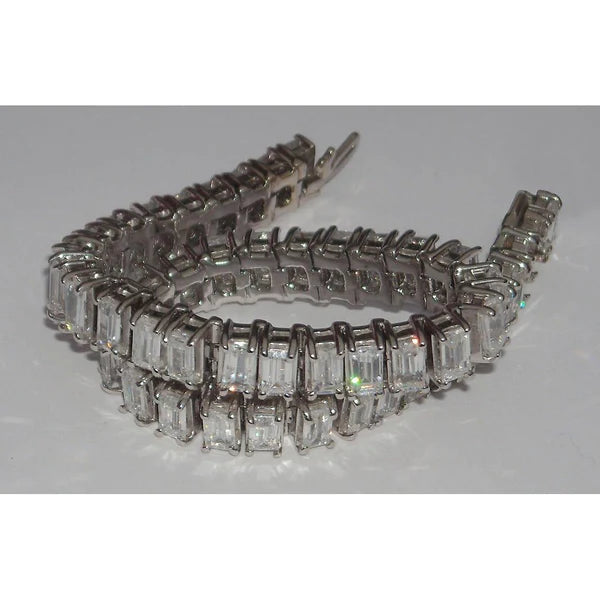 22.50 Carats Emerald Cut Lab Grown Diamonds Tennis Bracelet White Gold 14K