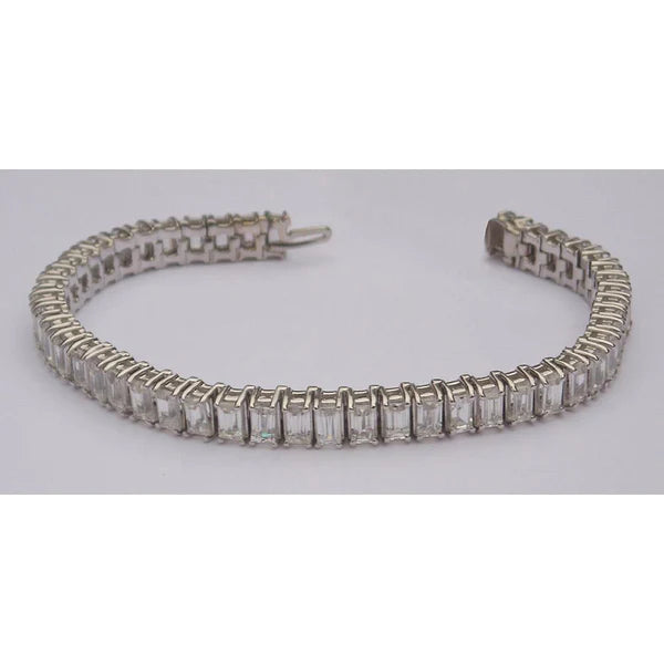 22.50 Carats Emerald Cut Lab Grown Diamonds Tennis Bracelet White Gold 14K
