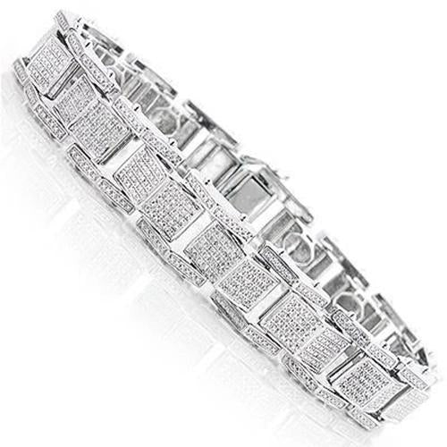 25 Carats Real Diamond Men Bracelet Jewelry Solid White 14K Gold