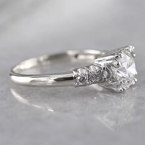 Round Real Diamond Engagement Ring White Gold 14K