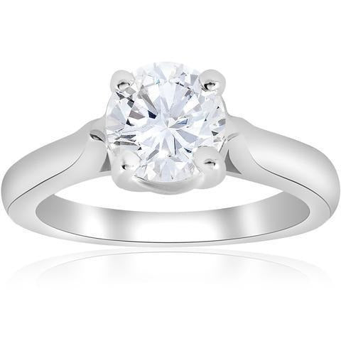 2 Carat Solitaire Real Round Cut Diamond Engagement Ring White Gold 14K