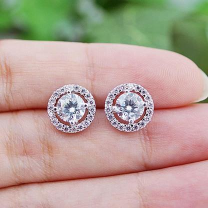 2 Carats 14K White Gold Round Genuine Diamond Stud Halo Earring