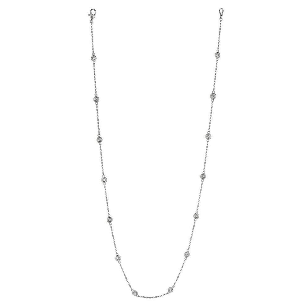 2 Carats Bezel Set Real Diamonds Necklace White Gold 14K