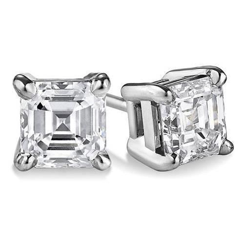2 Carats Four Prong Set Asscher Cut Natural Diamond Stud Earring White Gold