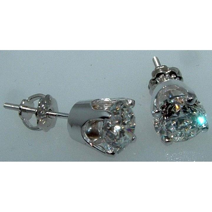 2 Carats Genuine Diamond Studs Earrings Crown Setting Women Jewelry Round