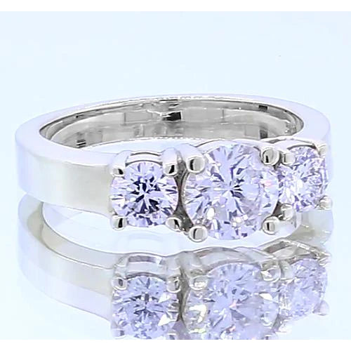 2 Carats Natural Diamond Three Stone Engagement Ring 4 Prong Set White Gold 14K