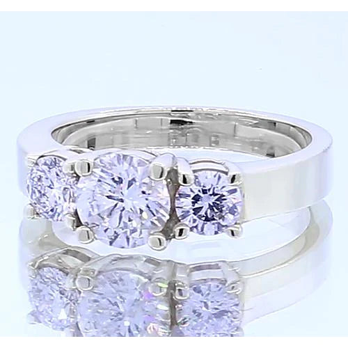 2 Carats Natural Diamond Three Stone Engagement Ring 4 Prong Set White Gold 14K