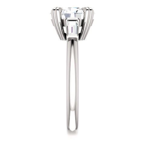 2 Carats Oval Center Natural Diamond 3 Stone Engagement Ring 14K White Gold