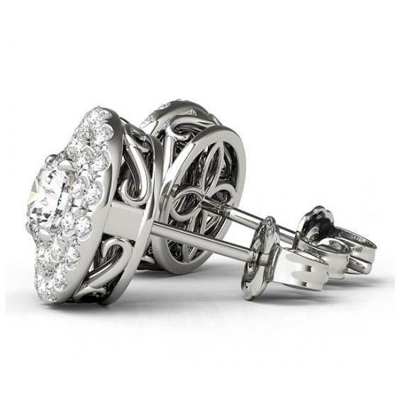 2 Carats Round Center Genuine Diamonds Round Studs
