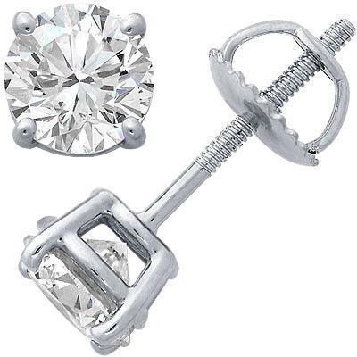 2 Carats Round Cut Genuine Diamond Stud Earrings Lady 4 Prong Setting Jewelry