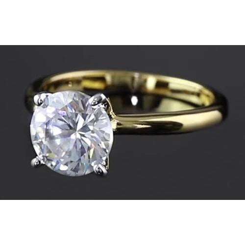 Round Genuine Diamond Engagement Ring Two Tone Gold