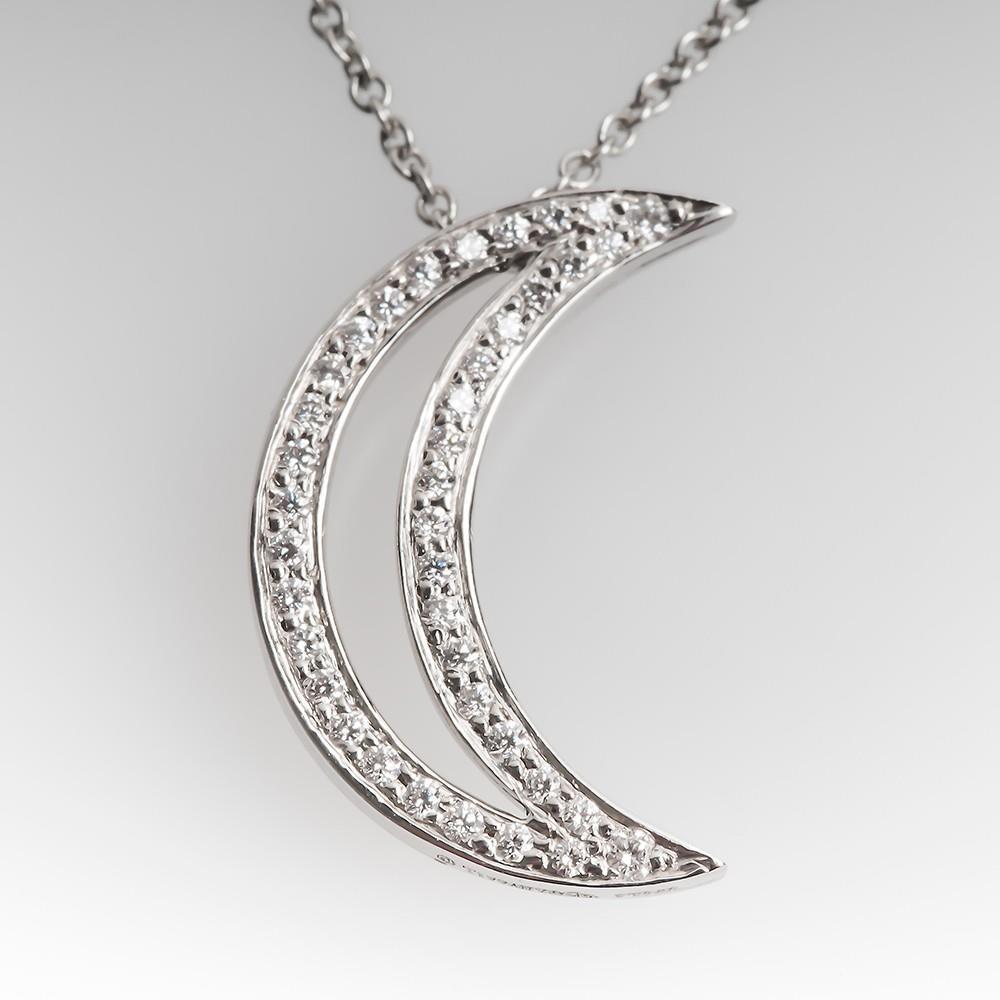2 Carats Round Genuine Diamond Moon Style Pendant White Gold 14K