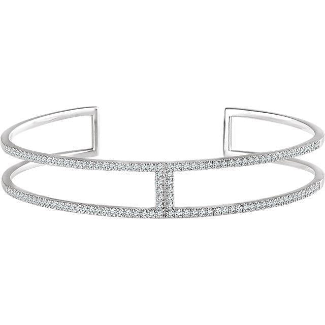 2 Carats Round Natural Diamond Cuff Bracelet Solid White Gold 14K Jewelry