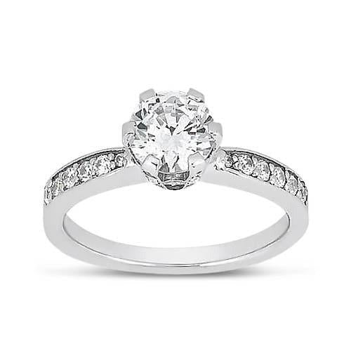 2 Carats Round Real Brilliant Diamond Ring With Accents White Gold 14K