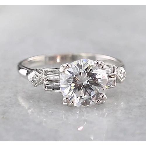 2 Carats Round Real Diamond Engagement Ring Accented White Gold