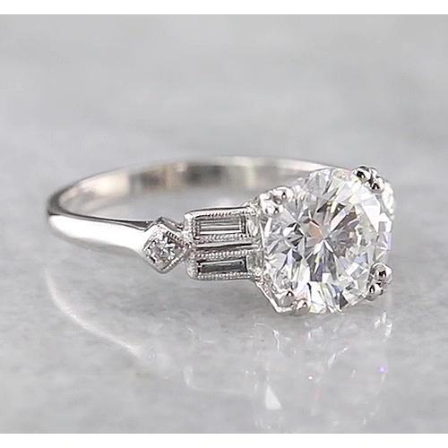 2 Carats Round Real Diamond Engagement Ring White Gold 14K