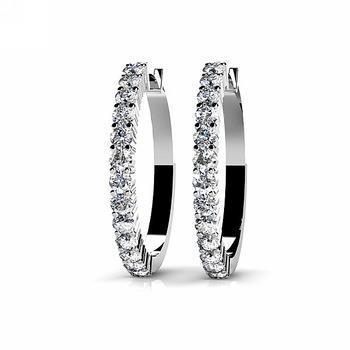 2 Carats Round Real Diamond Hoop Ladies Earring 14K White Gold