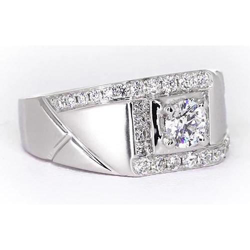 2 Carats Round Real Diamond Men's Anniversary Ring White Gold 14K Jewelry