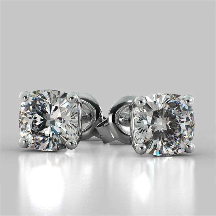 2 Carats Solitaire Cushion Cut Natural Diamond Stud Earring 4 Prong Set
