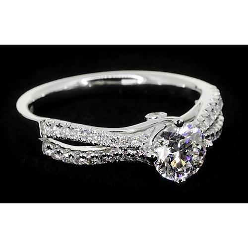 2 Carats Split Shank Engagement Ring Round Natural Diamond White Gold