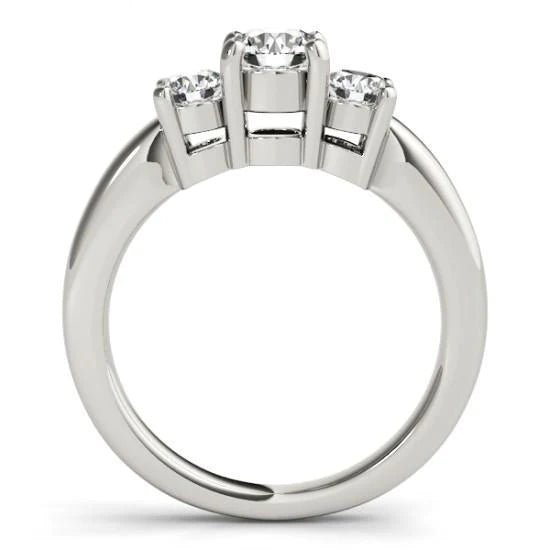 2 Carats Three Stone Round Cut Real Diamond Ring White Gold 14K