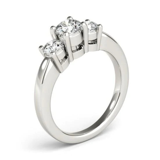 2 Carats Three Stone Round Cut Real Diamond Ring White Gold New