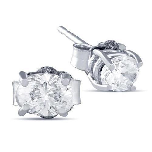 2 Carats Women Oval Genuine Diamond Stud Earring White Gold Fine Jewelry