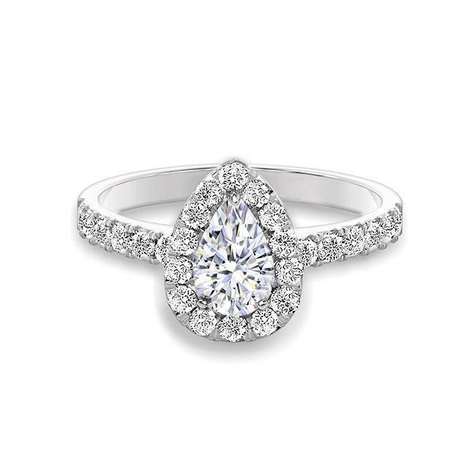 2 Ct. Pear Cut Real Diamond Halo Engagement Ring White Gold 14K
