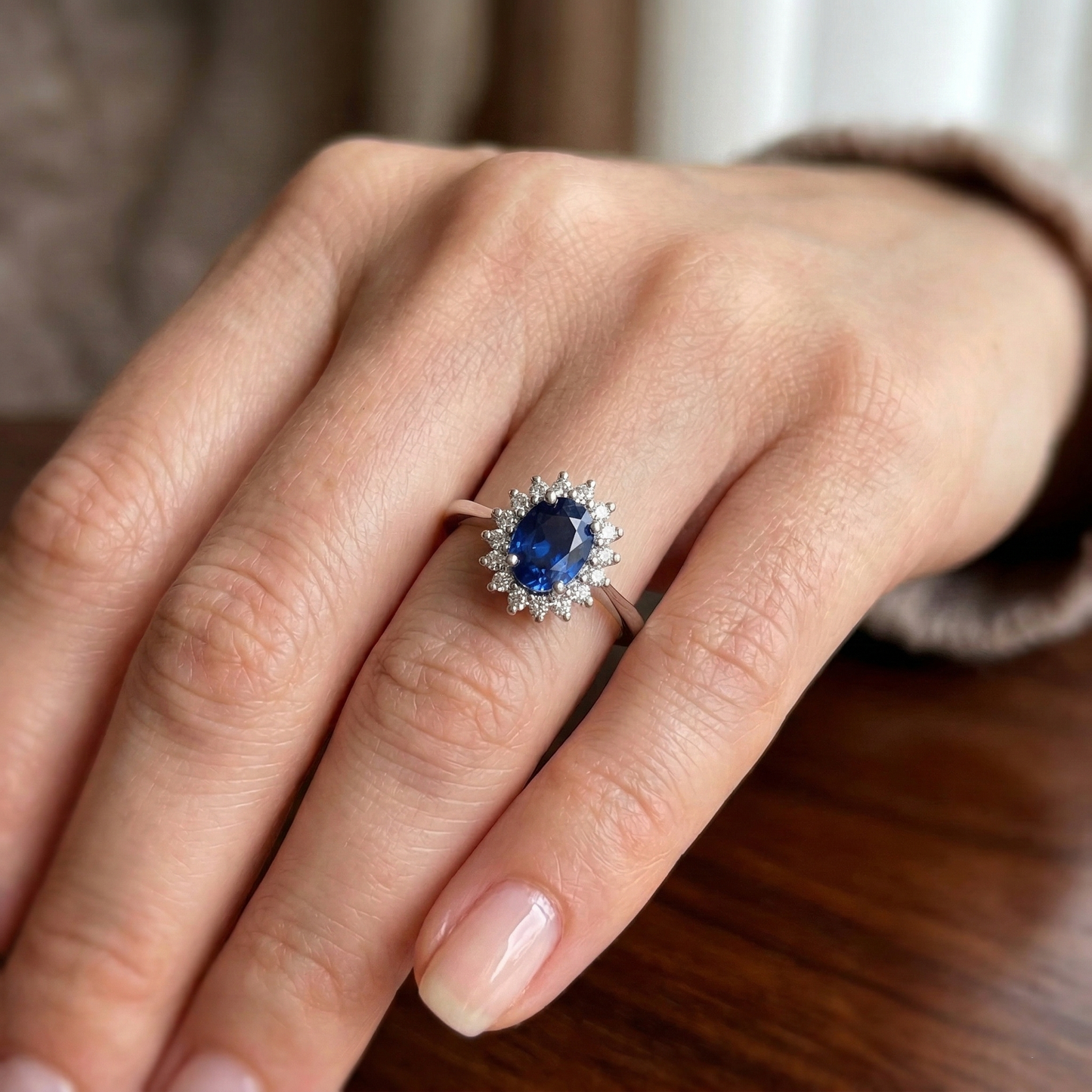 2 Ct Ceylon Sapphire With Natural Earth Mined Diamond ( Not Lab Grown ) Anniversary Ring White Gold 14K