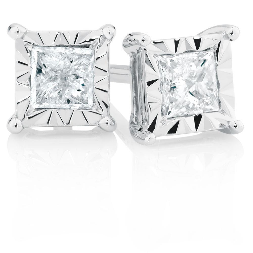 2 Ct Princess Cut Genuine Diamond Stud Earring 14K White Gold New