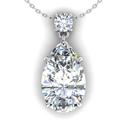 2 Stone Real Diamond Pendant Eagle Claw Prongs Pear & Round Cut