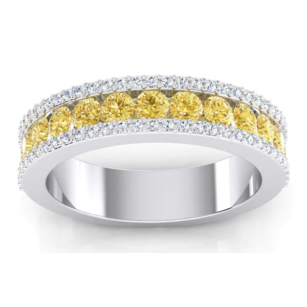 2 Carats Half Eternity Yellow Canary & White Lab Grown Diamond Gold Band