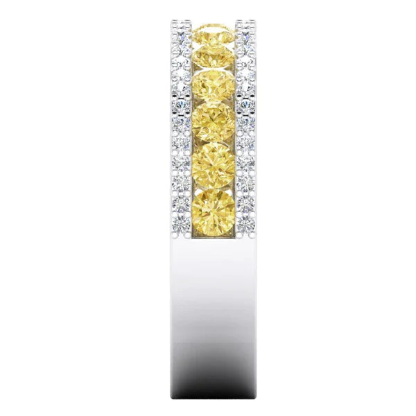 2 Carats Half Eternity Yellow Canary & White Lab Grown Diamond Gold Band