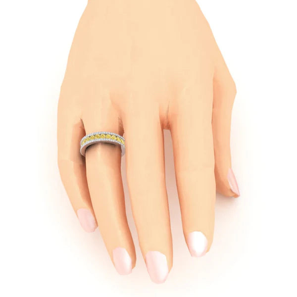 2 Carats Half Eternity Yellow Canary & White Lab Grown Diamond Gold Band