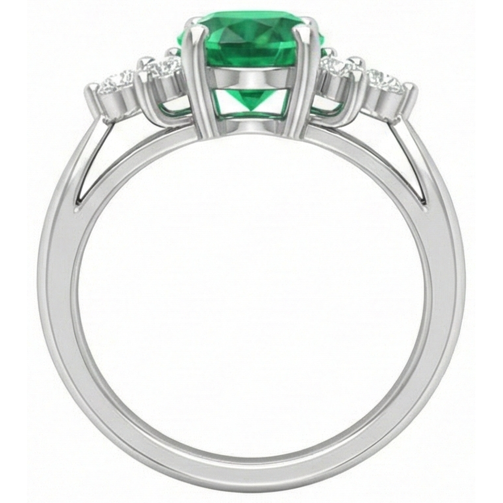 natural round emerald 3.10ct ring on white background
