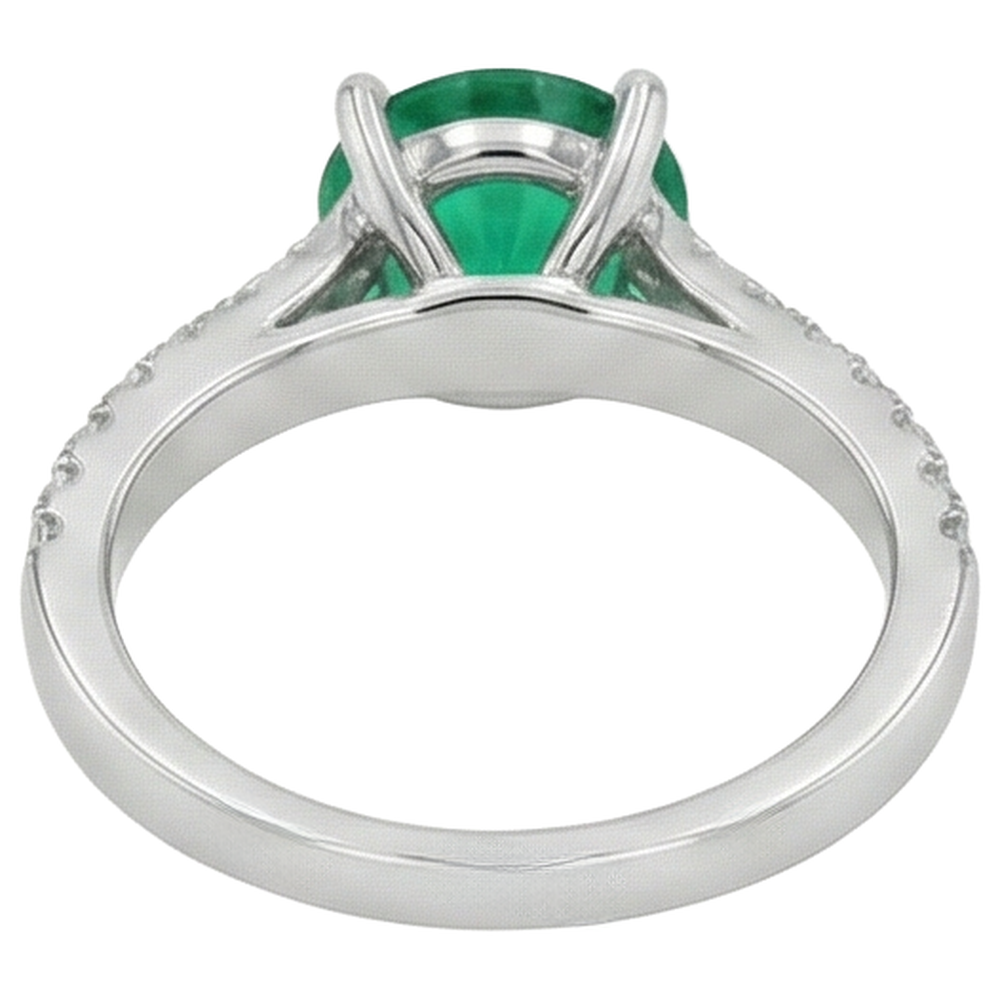 natural round emerald 3.15ct ring band detail