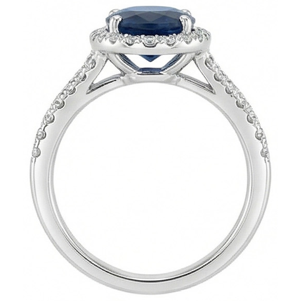 3.20 Carats Oval Sri Lanka Sapphire And Natural Earth Mined Diamond ( Not Lab Grown ) Ring White Gold 14K