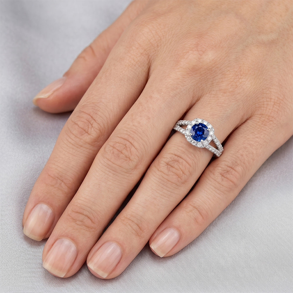 3.25 Ct Brilliant Cut Ceylon Sapphire Natural Earth Mined Diamond ( Not Lab Grown )s Ring White Gold 14K