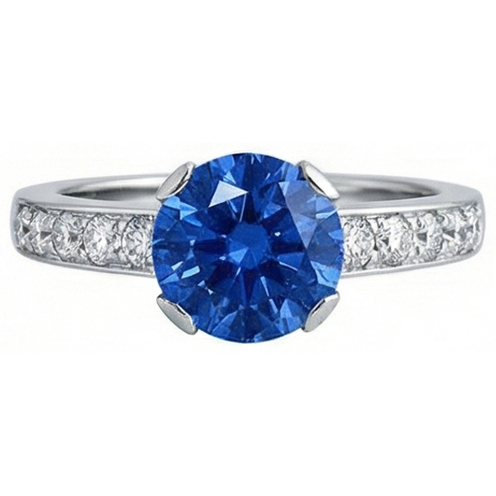 3.25 Ct Round Sri Lanka Sapphire Natural Earth Mined Diamond ( Not Lab Grown ) s Ring Gold 14K