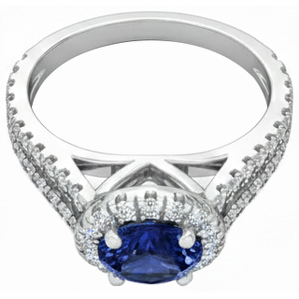 natural round tanzanite 3.35ct ring on white background