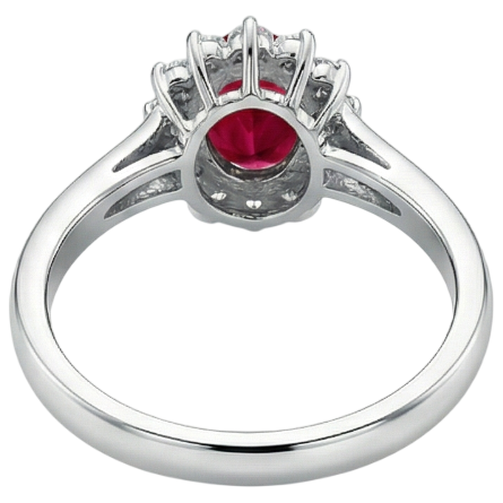 3.5 Carats Red Oval Ruby With Natural Earth Mined Diamond ( Not Lab Grown ) Wedding Ring White Gold 14K