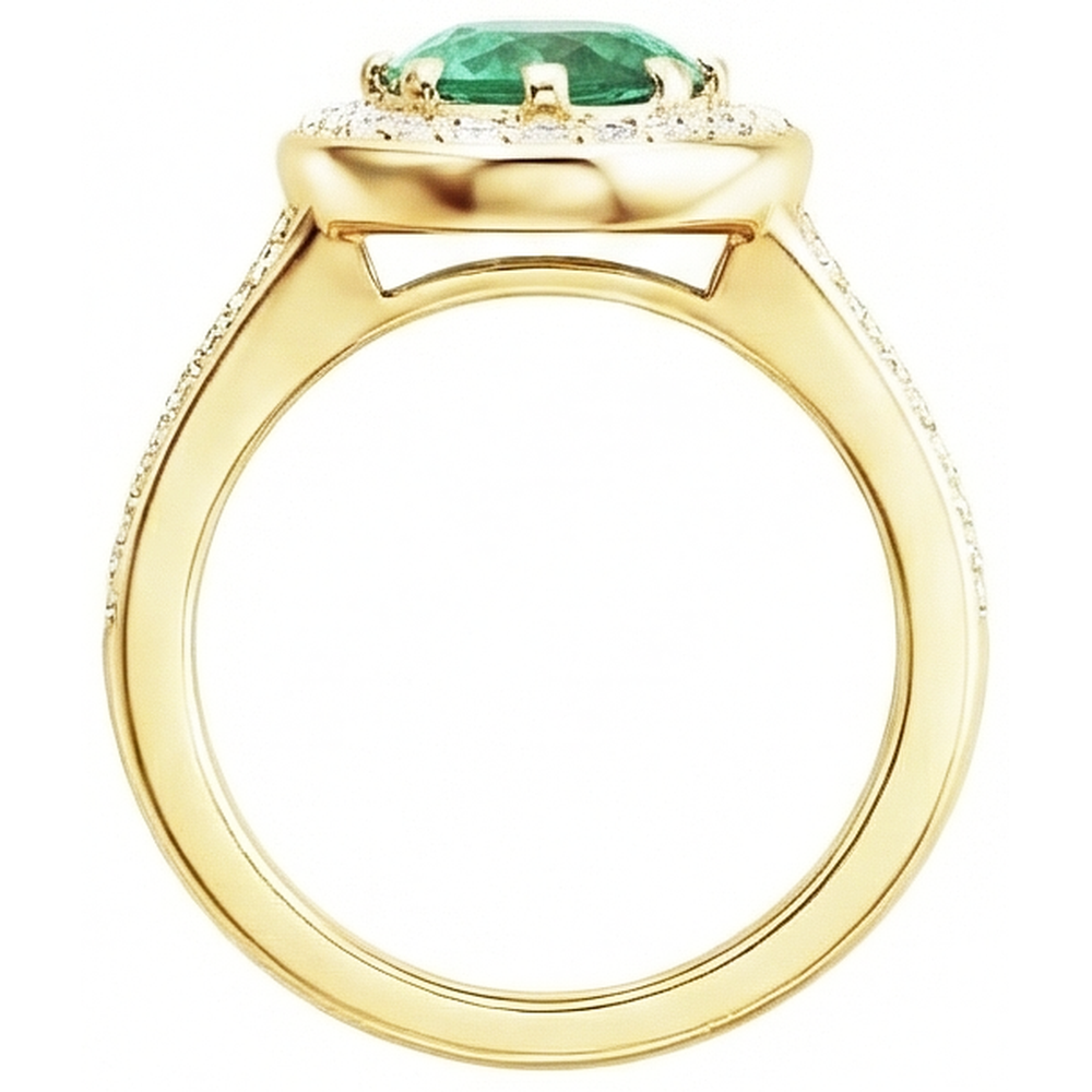 natural round emerald 3.5ct ring on white background