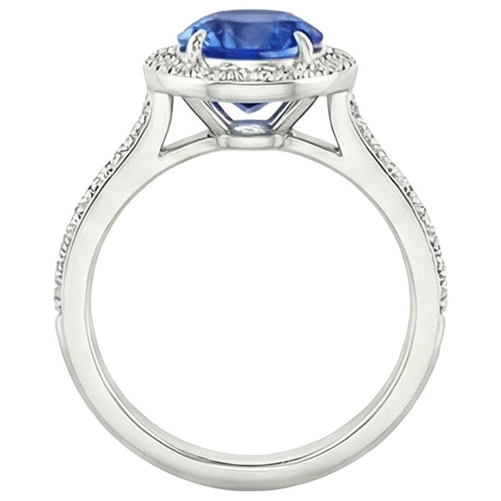 3.50 Carats Ceylon Sapphire And Natural Earth Mined Diamond ( Not Lab Grown ) s Ring White Gold 14K