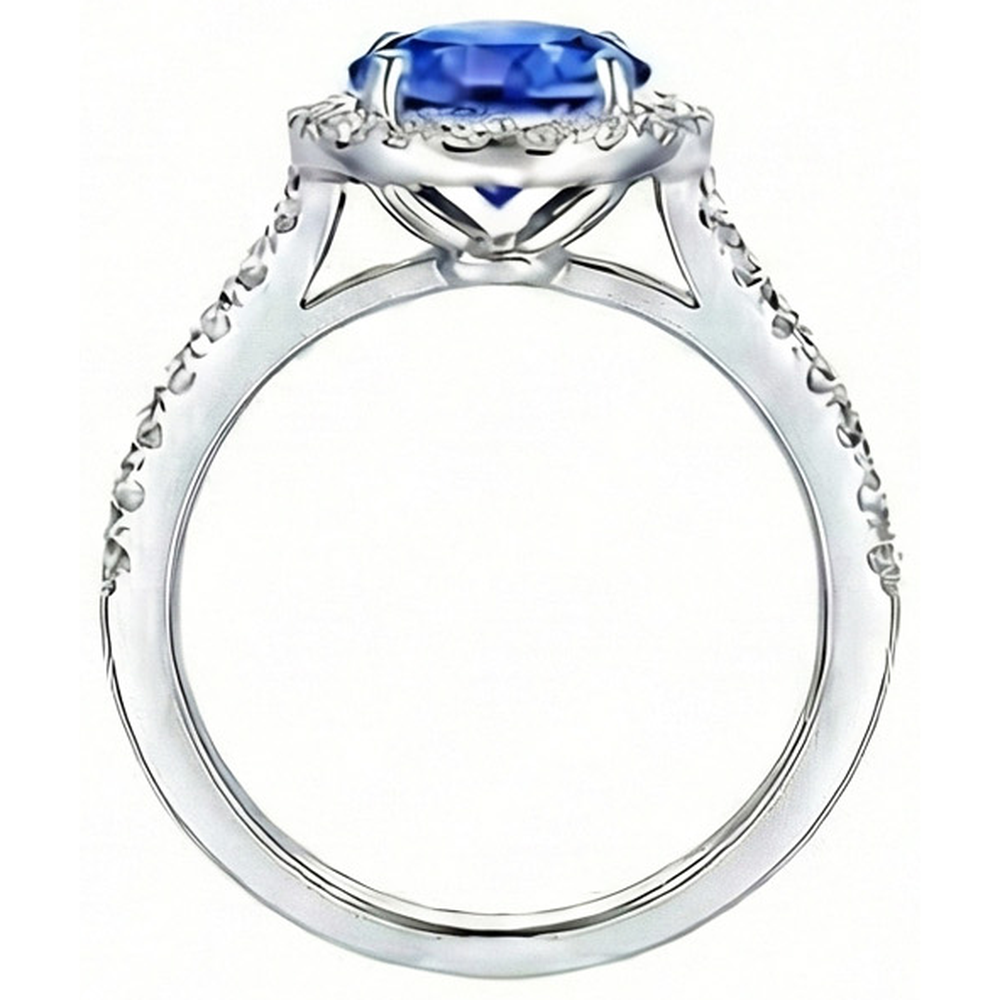 3.50 Carats Round Sri Lanka Sapphire Natural Earth Mined Diamond ( Not Lab Grown ) Ring Jewelry