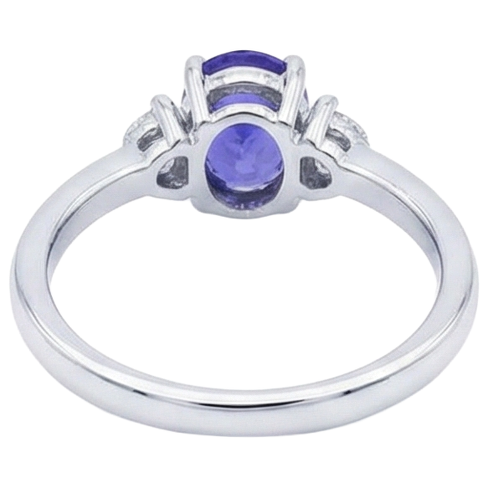 3.50 Carats Three Stone Tanzanite With Natural Earth Mined Diamond ( Not Lab Grown )s Ring White Gold 14K