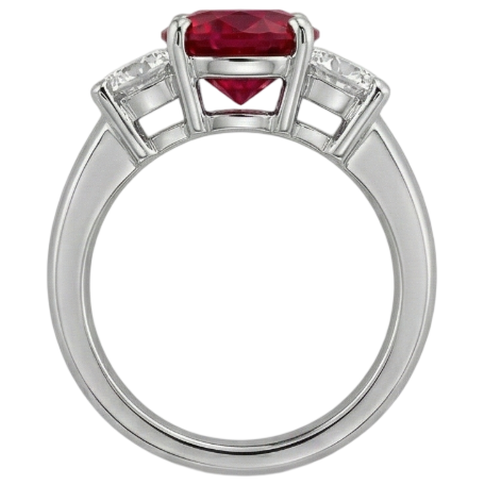 3.50 Ct. 3 Stone Ruby And Natural Earth Mined Diamond ( Not Lab Grown ) s Ring White Gold Prong Set
