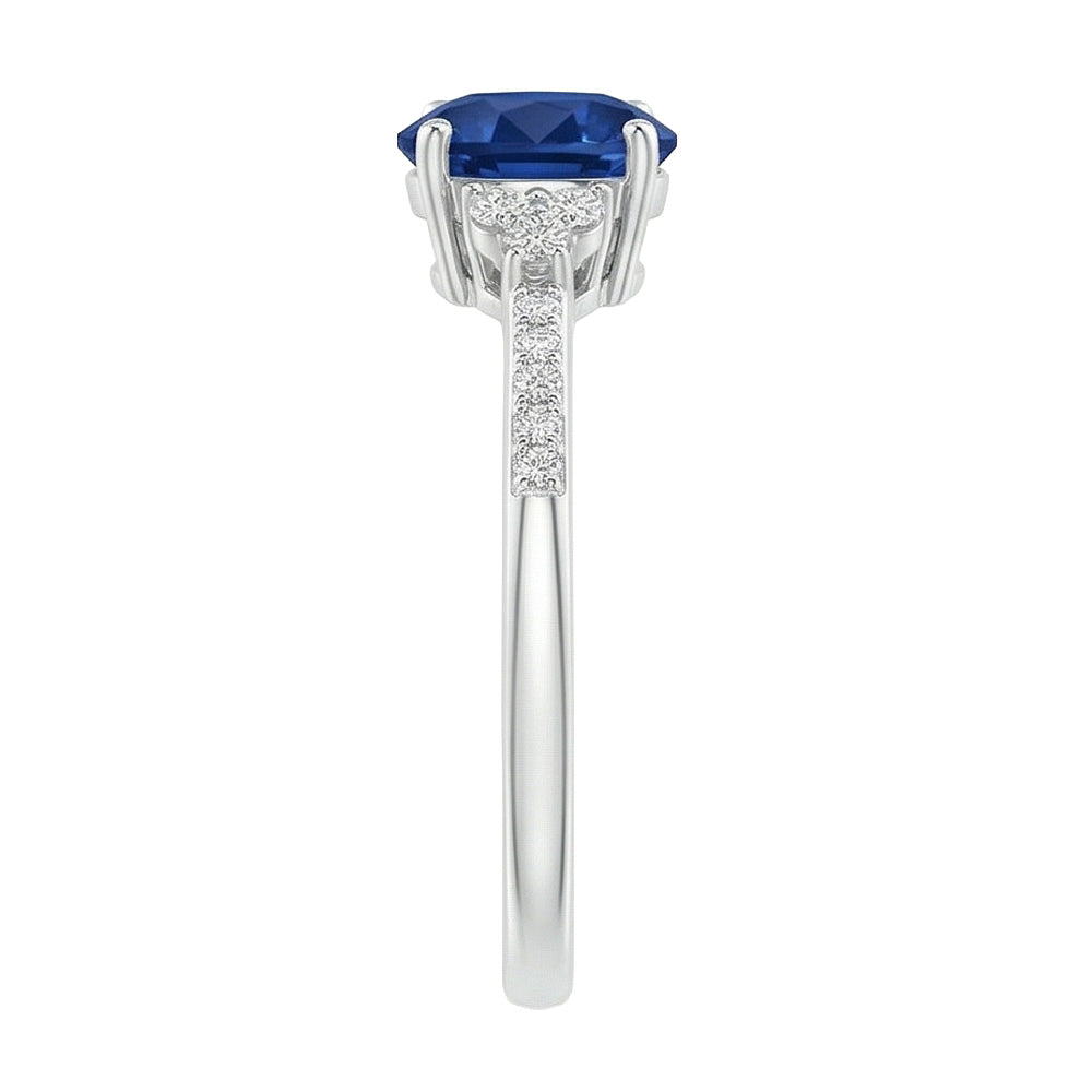 3.50 Ct Prong Set Sapphire And Natural Earth Mined Diamond ( Not Lab Grown )s Anniversary Ring White Gold